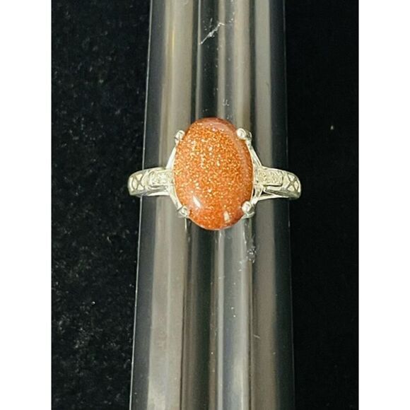 HSN Gold Gemstone Oval 925 Sterling Silver Size 10 - Picture 1 of 5